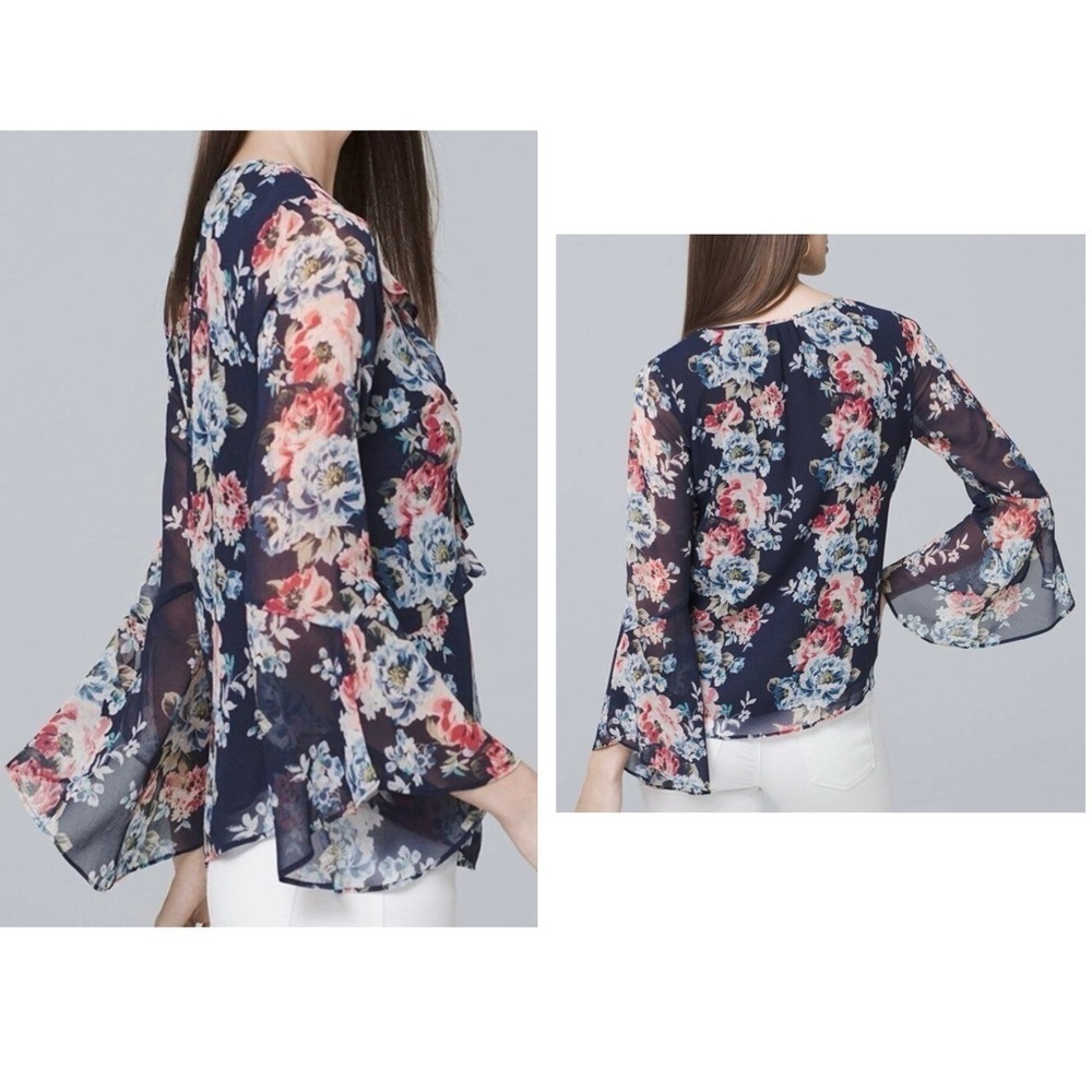 White House Black Market Floral Tiered Flounce Top - Picture 3 of 10